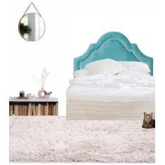 Cabeceira Estofada Cama Box Solteiro Império Veludo ul Céu - Brilho'S 