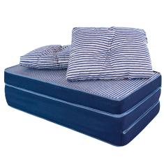 Puff Multiuso 3 Em 1 + Travesseiro Jacquard Azul Casal bf Colchões