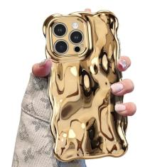 UEEBAI Capa Ripple para iPhone 13 Pro Max, linda capa prateada em forma de onda para iPhone, capa de telefone 3D bonita estética, capa de ondulação de água, design cromado 3D para mulheres e meninas