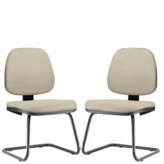Kit 02 Cadeiras Para Escritório Job Fixa Suede Bege - Lyam Decor