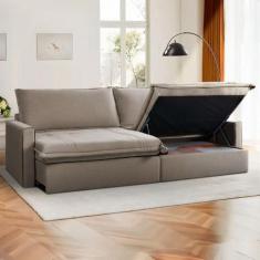 Sofá Cama Baú Ravello Sem Caixa 2,76m Linho Marrom 3 Lugares - King Ho