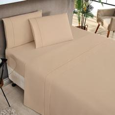 Jogo De Lençol Moscou Queen Ponto Palito 4Pçs Barato - Cáqui - Casa Sh