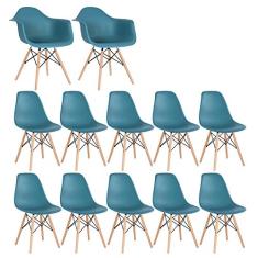 Loft7, Conjunto 2 x cadeiras Eames Daw com braços + 10 cadeiras Eiffel Dsw - Turquesa