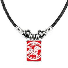 DIYthinker Colar de arte do zodíaco chinês cortado em papel com pingente de corda de couro