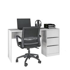 Mesa de Escritorio Atualle com 3 Gavetas - Loja DoceLar, Branco Fosco