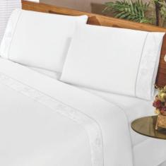Jogo Lençol Queen Imperio 4 Peças Percal 180 Fios - Branco - Top Chick