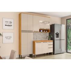 Cozinha Completa Nápoli Prime 3 Peças (1 Armário + 1 Balcão + 1 Paneleiro) C3p02 Amendoa-off White - Ronipa