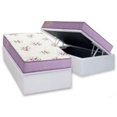 Conjunto Box Baú Solteiro Colchão Espuma Ortobom D23 Physical Super Resistente Bordado + Base Crc Courano White(88x188)