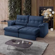 Sofá Retrátil Reclinável Molas Ensacadas Chicago 210 Cm Veludo Azul