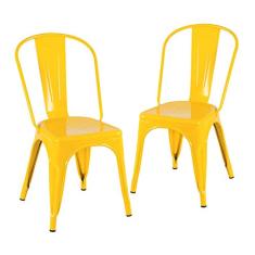 Loft7, Kit 2 Cadeiras Iron Tolix Design Industrial em Aço Carbono Vintage e Elegante Versátil Sala de Jantar Cozinha Bar Varanda Gourmet, Amarelo