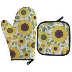 kit Luva Térmica com Pegador Girassol Cozinha Criativa cor:Branco