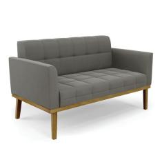 Sofá Namoradeira 2 Lugares Base De Madeira Castanho Elisa Suede Grafite D03 - Drossi