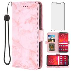 Asuwish Compatível com Moto Z3 / Z3 Play capa e protetor de tela de vidro temperado, acessórios, compartimento para cartão, suporte híbrido, flip mármore, carteira, capas de telefone para MotoZ3 Z 3