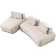 Sofá 5 Lugares Com Chaise Para Sala De Estar Living 335cm Shape T03 Veludo Bege - Lyam Decor