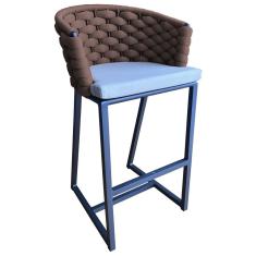 Banqueta Bali Em Alumínio E Trico Náutica Trama Original Marrom