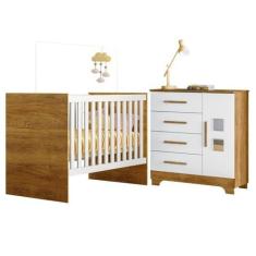 Quarto de Bebê com Berço com Suporte 100% Mdf Life e Cômoda 4 Gavetas 