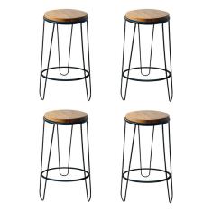 Kit 4 Banquetas Banco Guatemala Estilo Industrial Preto