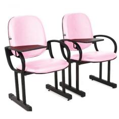 02 Cadeiras Para Auditório Com Prancheta Linha Dallas Auditório Rosa