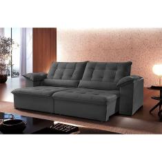 Sofá Londres 3 Lugares Retrátil Reclinável Mundial Estofados Cinza Profundo