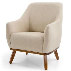 Poltrona Decorativa Sala de Estar Base de Madeira Raquel Algodão Bege Gran Belo