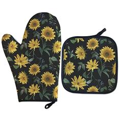 kit Luva Térmica com Pegador Girassol Cozinha Criativa cor:Preto
