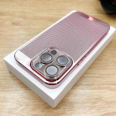 Capa de telefone com dissipação de calor respirável revestida para iPhone 15 14 13 12 11 Pro Max 7 8 Plus XR XSMax Capa galvanizada fina e dura, ouro rosa, para iPhone 11