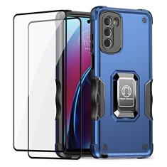 Lokyoo Capa para Moto G Stylus 2022 4G, com [2 peças] protetor de tela de vidro temperado, suporte magnético de anel de metal com suporte magnético para carro, capa protetora para celular para Moto G