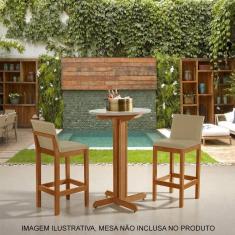 Kit 2 Banquetas Alta Pérola Com Encosto Estofada Em Veludo Bege Madeira Maciça Castanho