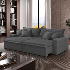Sofá Cama áustria 3 Lugares Retrátil Reclinável 210cm Veludo Cinza