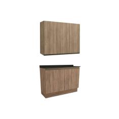 Cozinha Modulada Completa Maxxi 3 Peças 1 Aéreo + 1 Balcão + Complemento C3p10 Nogal Preto Brilho