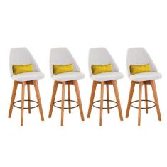 Kit 04 Banquetas Bege Claro E Almofada Sintético Amarelo