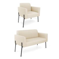 Sofá Namoradeira e Poltrona Pé de Ferro Preto Marisa Linho D03 - D'Rossi