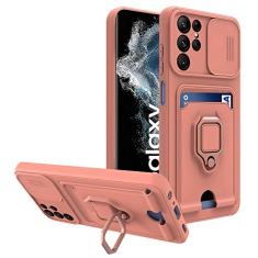 Caso de suporte de anel de câmera deslizante para Samsung S23 S22 Ultra Plus A23 A33 A53 A73 A52 A72 A32 A12 A51 A71 A31 A50 Saco de cartão de silicone, rosa, para A13 Lite 4G