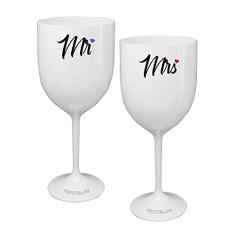 Kit 2 Taças Vinho Personalizadas Mr&Mrs Acrílico - Para Dia dos Namorados