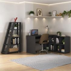 Mesa de Escritório em L Nero com Estante Star Preta