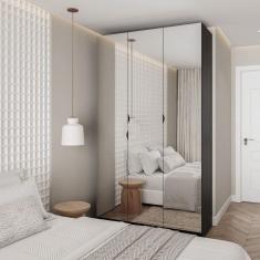 Guarda Roupas Modulado com Espelho 3 Portas com Cabideiro Hera CabeCasa MadeiraMadeira Preto Onix