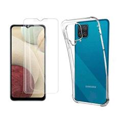Kit Capa Anti Impacto e Película Vidro Comum Compatível Samsung Galaxy A12 Tela 6.5 Polegadas