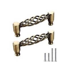 CcHhyyt Pacote com 2 puxadores de armário de gaiola de pássaros preto fosco bronze metal oval ninho torcido puxadores de armário de cozinha retrô puxadores de armário de latão vintage puxador de