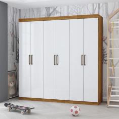 Guarda Roupa Infantil Iona 6 Portas - Carioca Moveis, Freijó com Branc