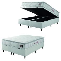 Cama Box Baú Casal Queen Colchão Espuma D33 Pillow Top Van Gogh 158x198x70cm Branco Hellen – Suporta Até 120 Kg Por Pessoa
