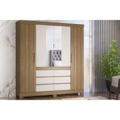 Guarda Roupa Casal 4 Portas (2 c/ Espelho) e 6 Gavetas Cádis Amêndola/Off White - Demóbile