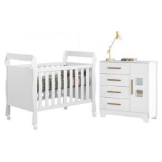 Quarto de Bebê com Berço Mini Cama 3 em 1 Soninho 100% Mdf e Cômoda 4 