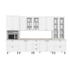 Cozinha Completa Americana 8 Peças (2Aéreos+2Balcões+2Paneleiros+2Complementos) c/ Pés C5P51 Branco - Henn
