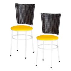 Jogo 2 Cadeiras Para Cozinha Branca Hawai Café - Lamar Design, Amarelo