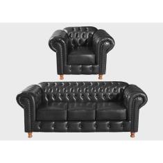 Conjunto de Sofá 3 Lugares e 1 Poltrona Chesterfield Luís Xv