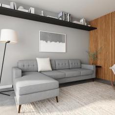 Sofá 4 Lugares Live com Chaise Esquerdo Pé Palito Linho Cotton Cinza -