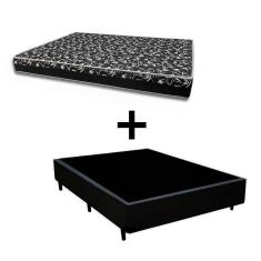 Cama Box Casal 138 Tecido Sintético Preto Com Colchão Belize Bello Box - D33 Preto 57x138x188