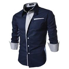 Elonglin Camisa Social Masculina Formal com Botões Manga Comprida Camisa Casual Elegante Cores Contrastantes Azul GG