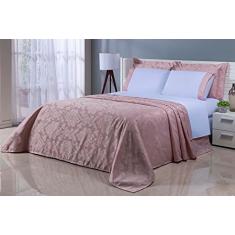 Kit Cobre leito Jaquard com jogo de lençol viúva 7peças Rose