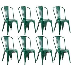 Loft7, Kit 8 Cadeiras Iron Tolix Design Industrial em Aço Carbono Vintage Moderna e Elegante Versátil Sala de Jantar Cozinha Bar Restaurante Varanda Gourmet, Verde Escuro